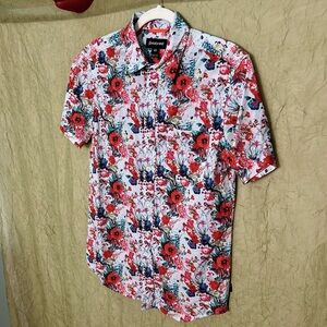 Betabrand Spring Floral Button Down Short Sleeve Shirt Made in USA Men’s XS